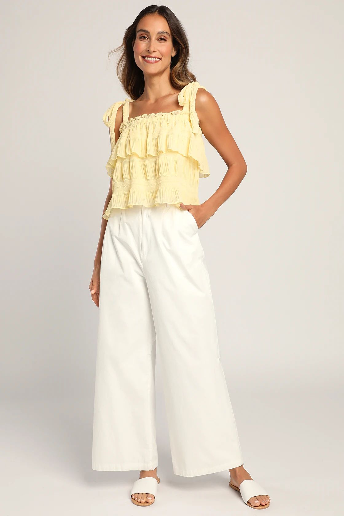 Tiers to Summer Yellow Tie-Strap Tiered Tank Top | Lulus (US)