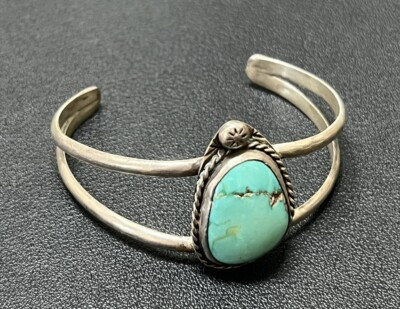 Native Old Pawn Signed .925 Sterling Silver Turquoise Cuff Bracelet 6.25” 19G | eBay US