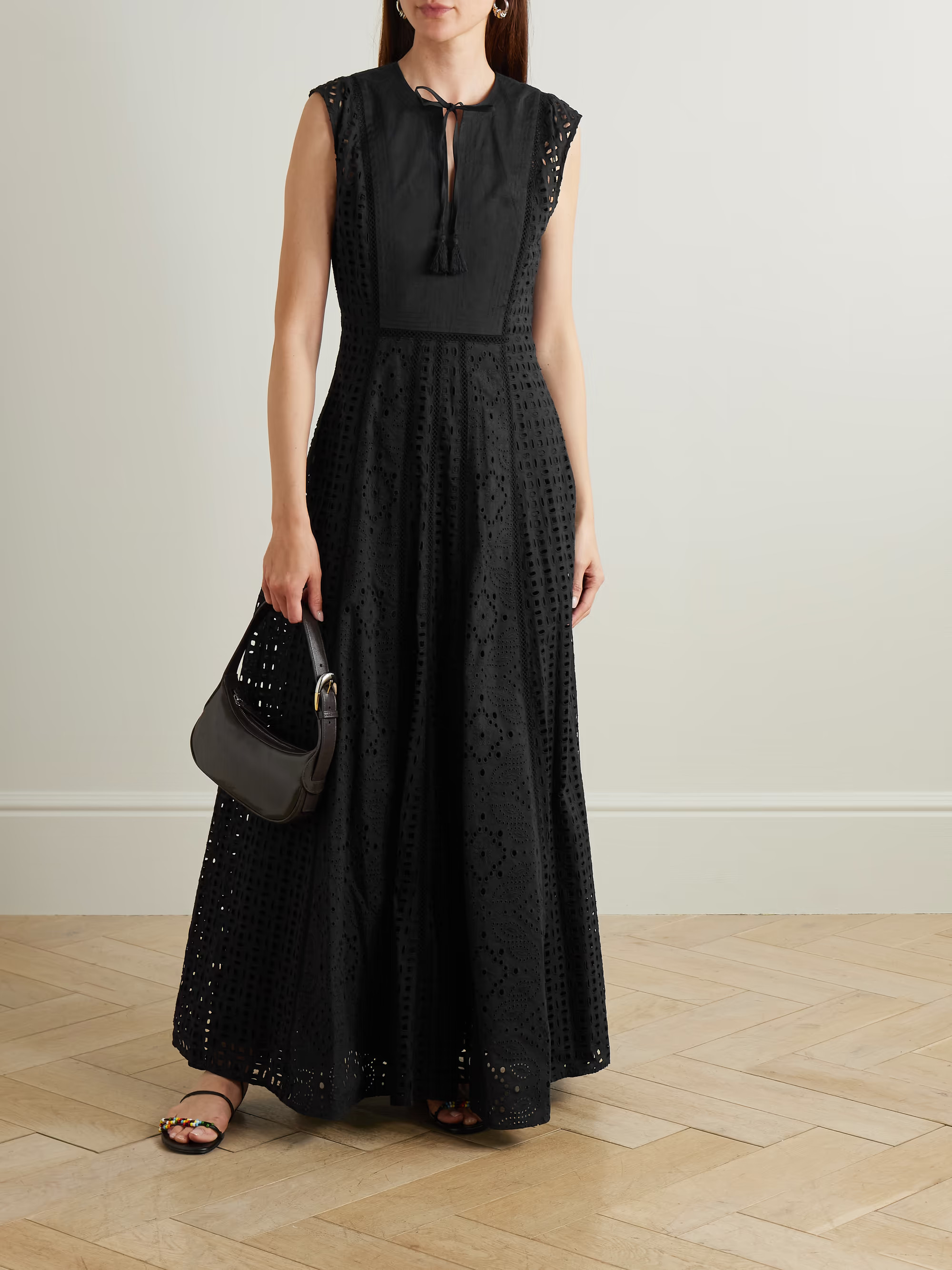 Alina tie-detailed tasseled broderie anglaise cotton maxi dress | NET-A-PORTER (US)