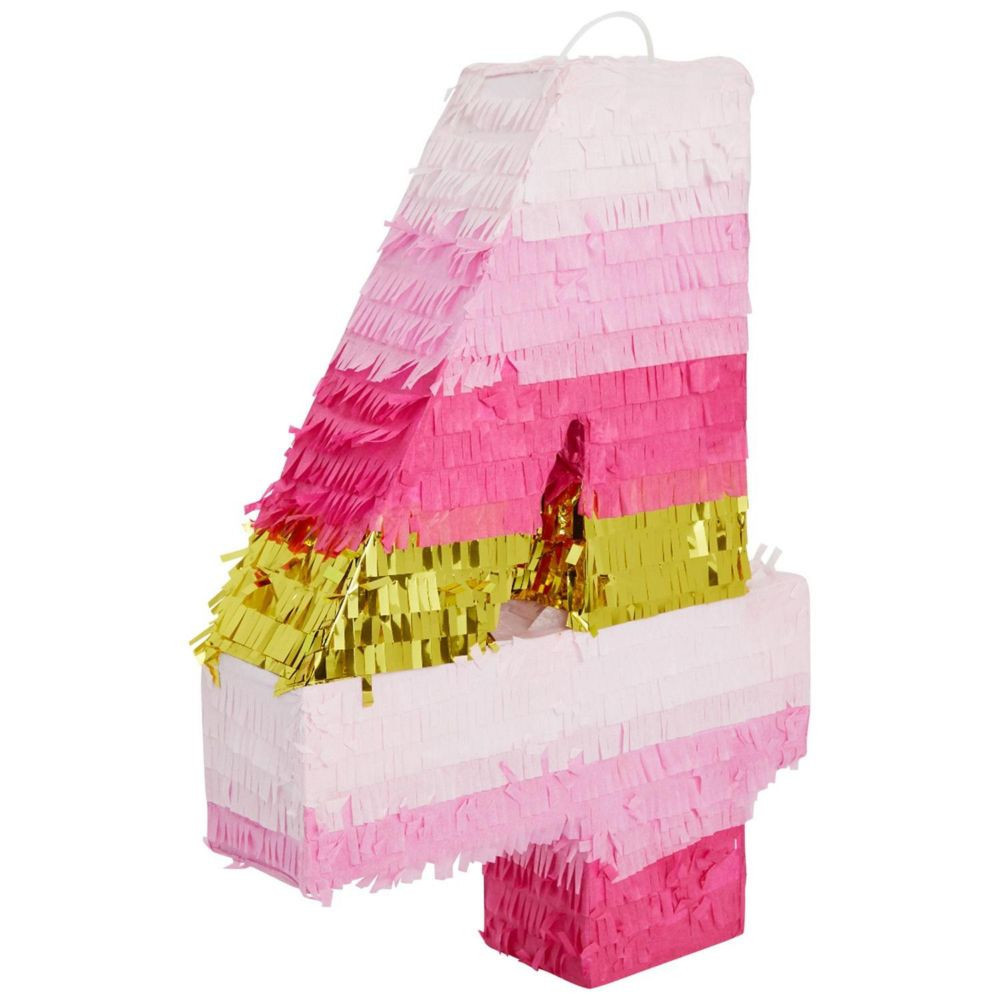 Small Pink and Gold Number 4 Pinata for Kids 4th Birthday Party Decorations, 16.5 x 11 Inches | Oriental Trading Company