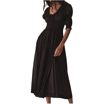 Womens Summer Casual Cotton Puff Half Sleeve Midi Dress Ruffle Smocked Flowy Long Dress for Boho ... | Amazon (US)