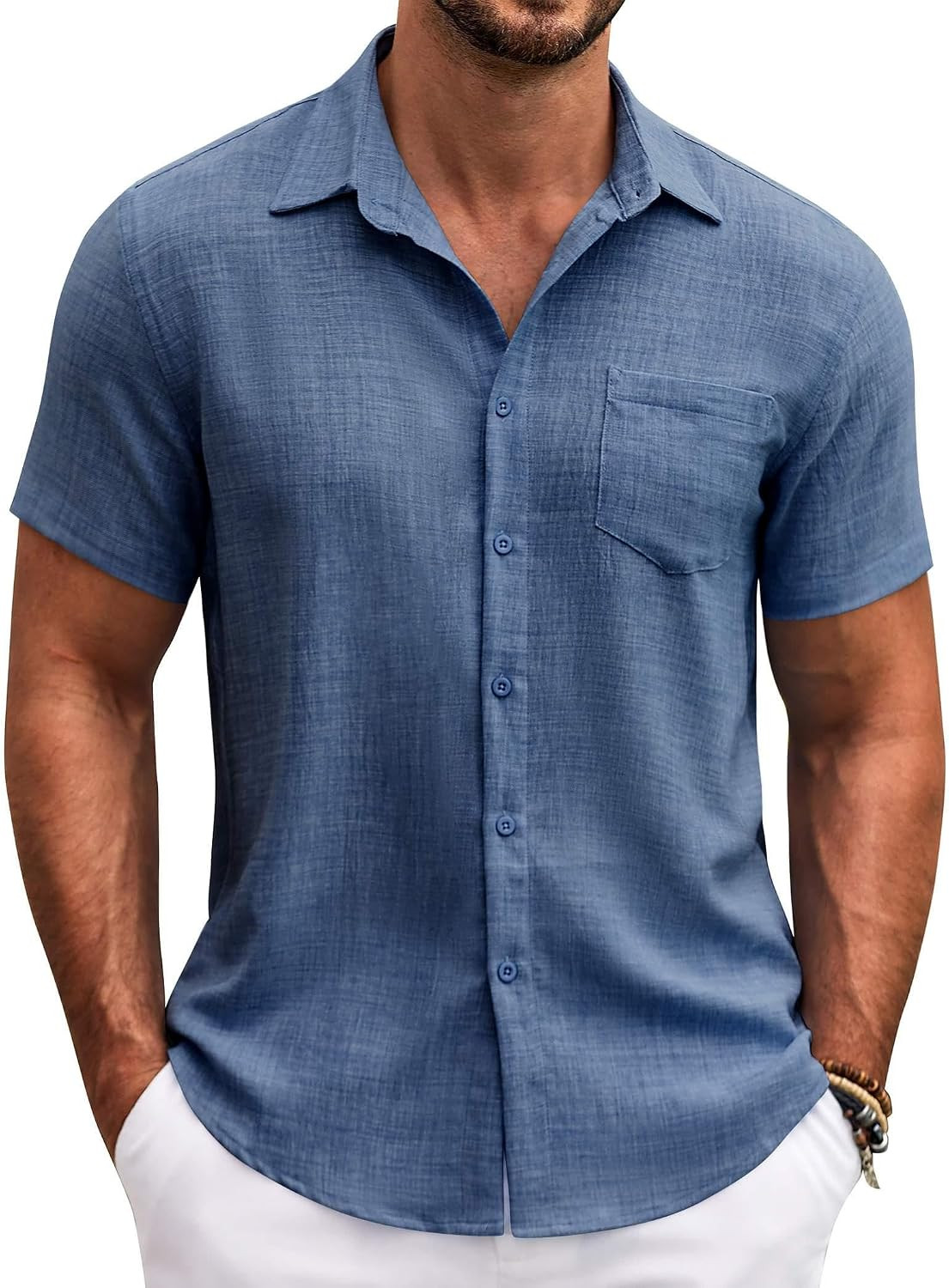 COOFANDY Mens Button Down Short Sleeve Shirt Casual Shirts Summer Beach Textured Shirts with Pocket | Amazon (US)
