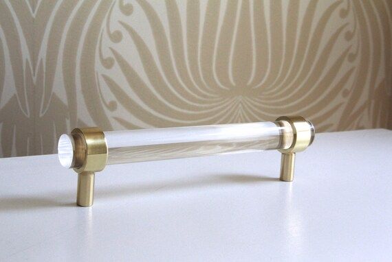 Lucite Drawer Pull - Polished Brass, Satin Brass - Custom Cabinet Handle - 3/4" DIA | Etsy (US)