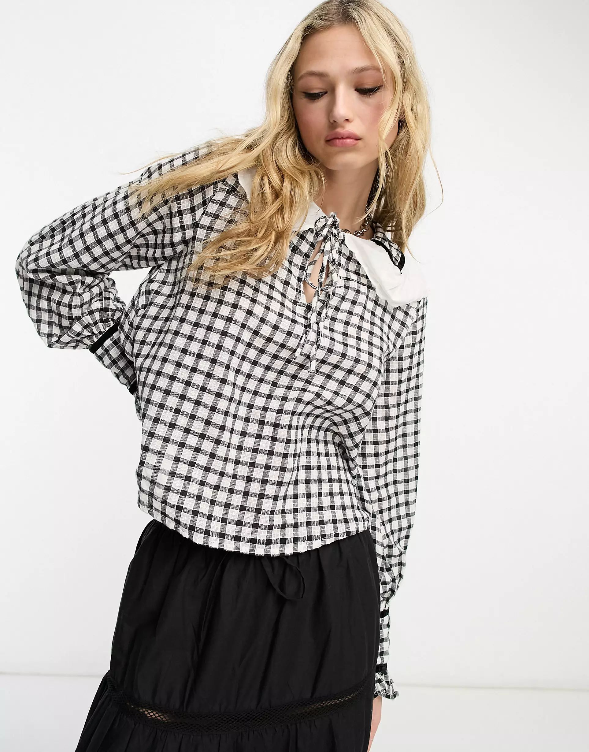 Reclaimed Vintage shirt with oversized collar in black and white check | ASOS | ASOS (Global)