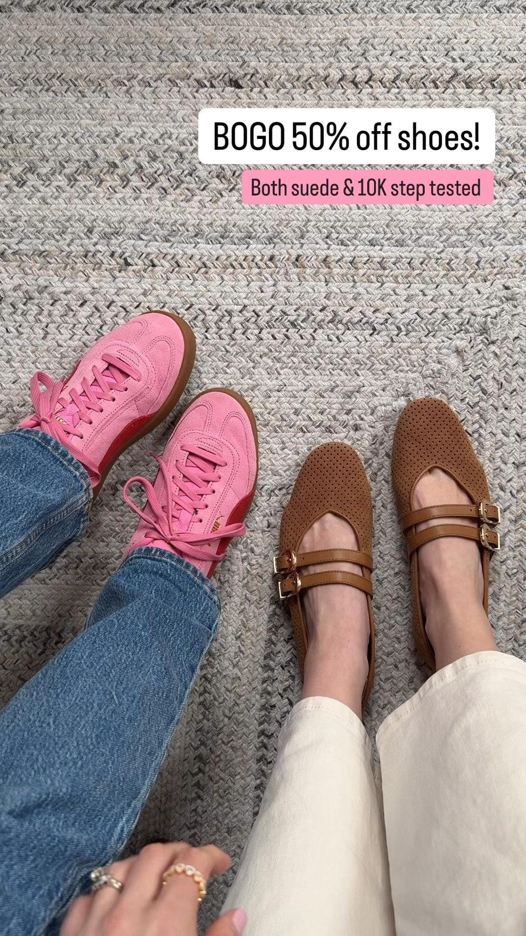 BOGO 50% off suede shoes. Size up 1/2 in flats. Both 10k step tested #dsw

#LTKSaleAlert #LTKShoeCrush #LTKStyleTip