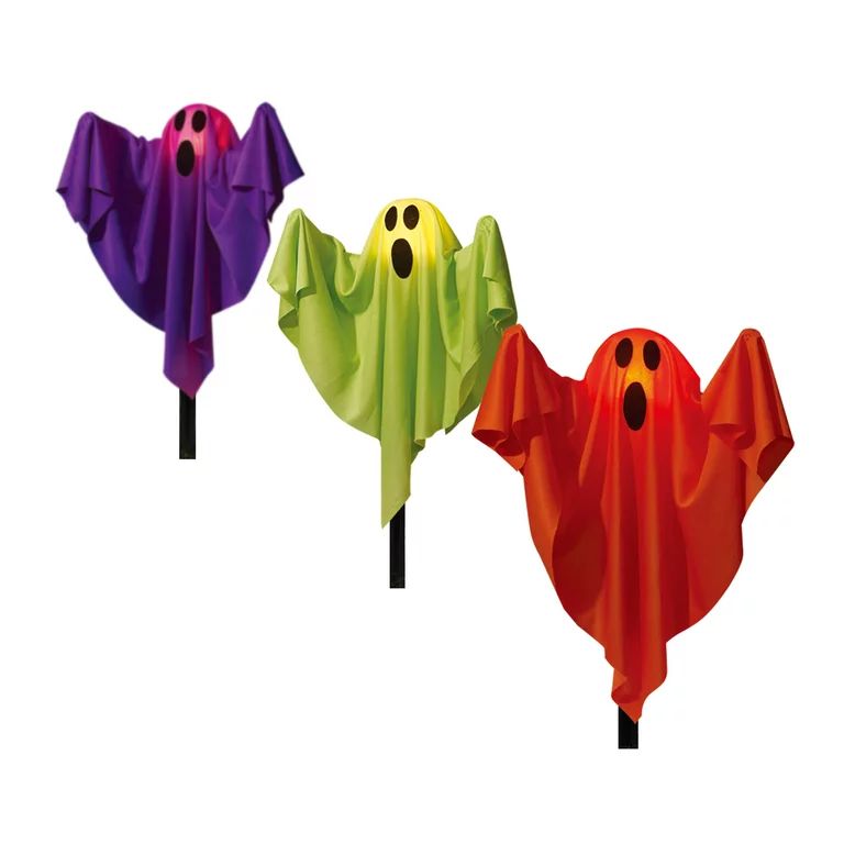 Way to Celebrate Halloween 3-Piece Outdoor Fabric Light-up Ghost Lawn Stakes, Multicolor - Walmar... | Walmart (US)