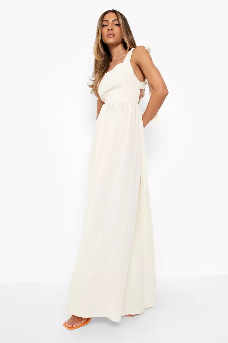 Linen Open Back Maxi Dress | Boohoo.com (US & CA)