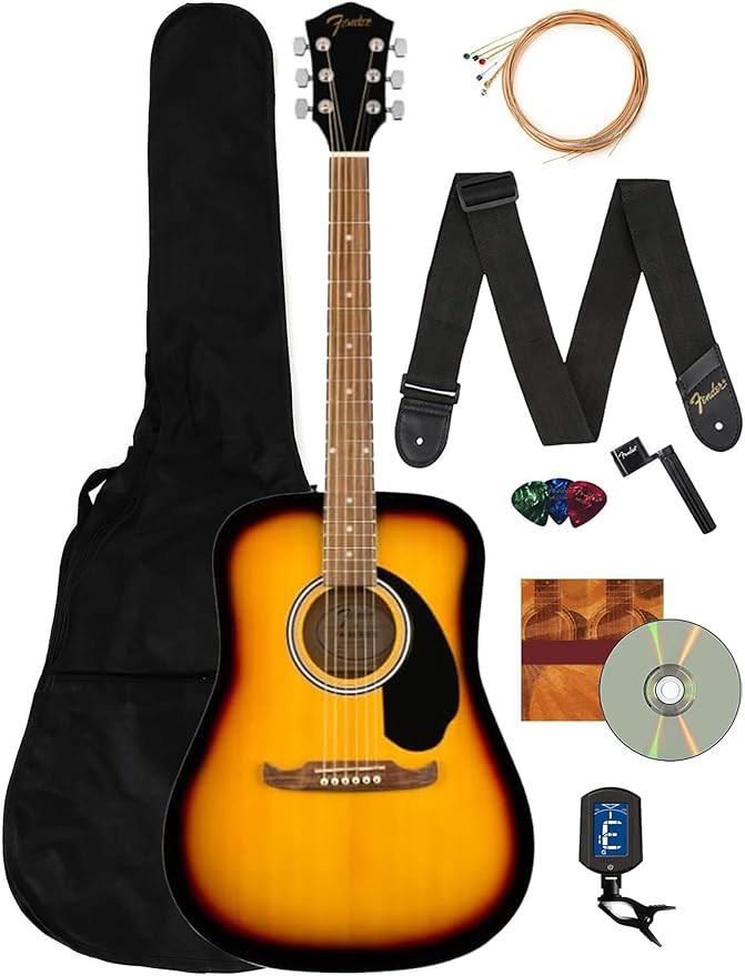 Fender Dreadnought Acoustic Guitar - Sunburst Bundle with Gig Bag, Tuner, Strap, Strings, Winder,... | Amazon (US)