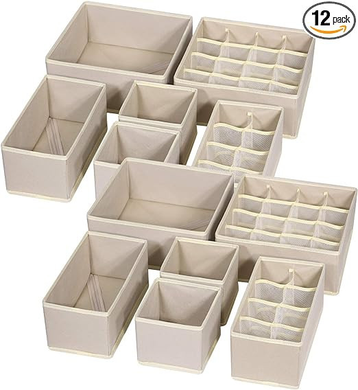 TENABORT 12 Pack Foldable Drawer Organizer Dividers Cloth Storage Box Closet Dresser Organizer Cu... | Amazon (US)