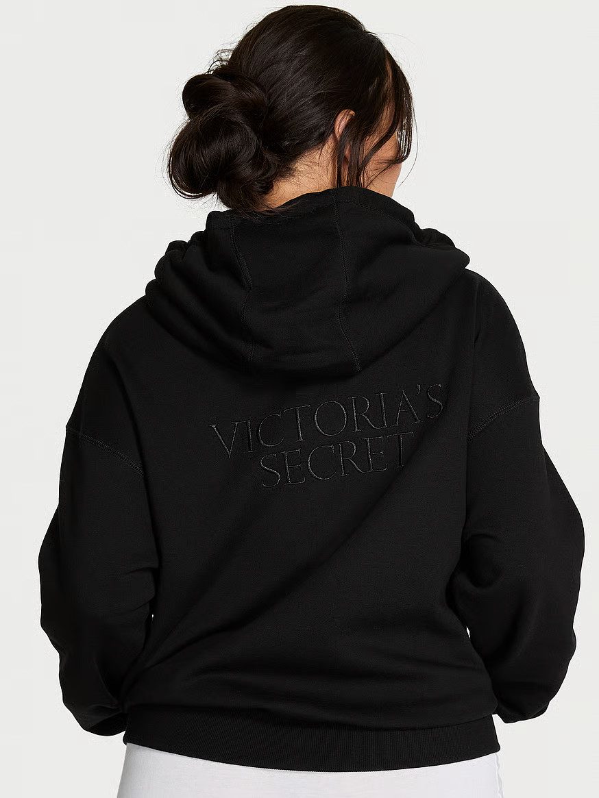Buy Classic Fleece Full-Zip Hoodie, Pure Black - Order Hoodies & Sweatshirts online - Victoria's ... | Victoria's Secret (US / CA )