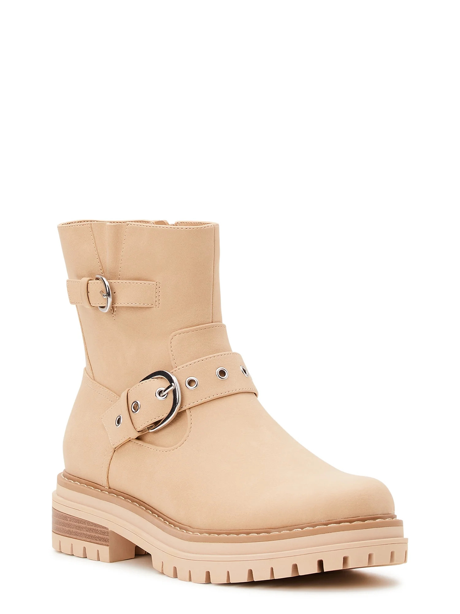 Time and Tru Women's Lug Sole Buckle Moto Boots | Walmart (US)