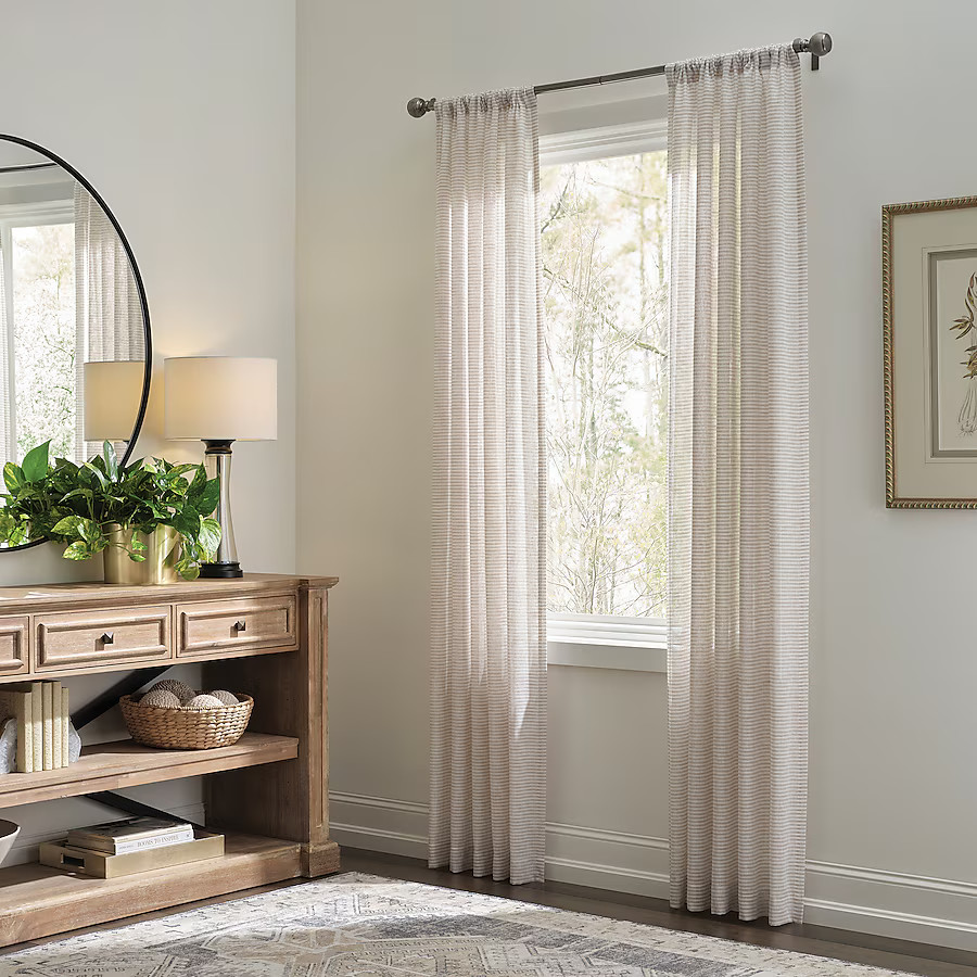 allen + roth 84-in Linen Light Filtering Rod Pocket Single Curtain Panel | Lowe's