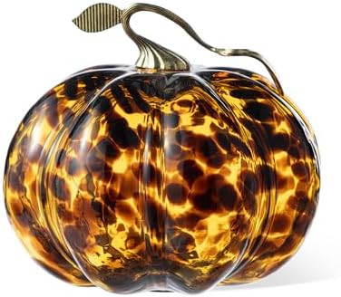Glitzhome Hand Blown Glass Pumpkin Decor, 9.5" D Amber Dots Glass Pumpkin for Fall Harvest, Thank... | Amazon (US)