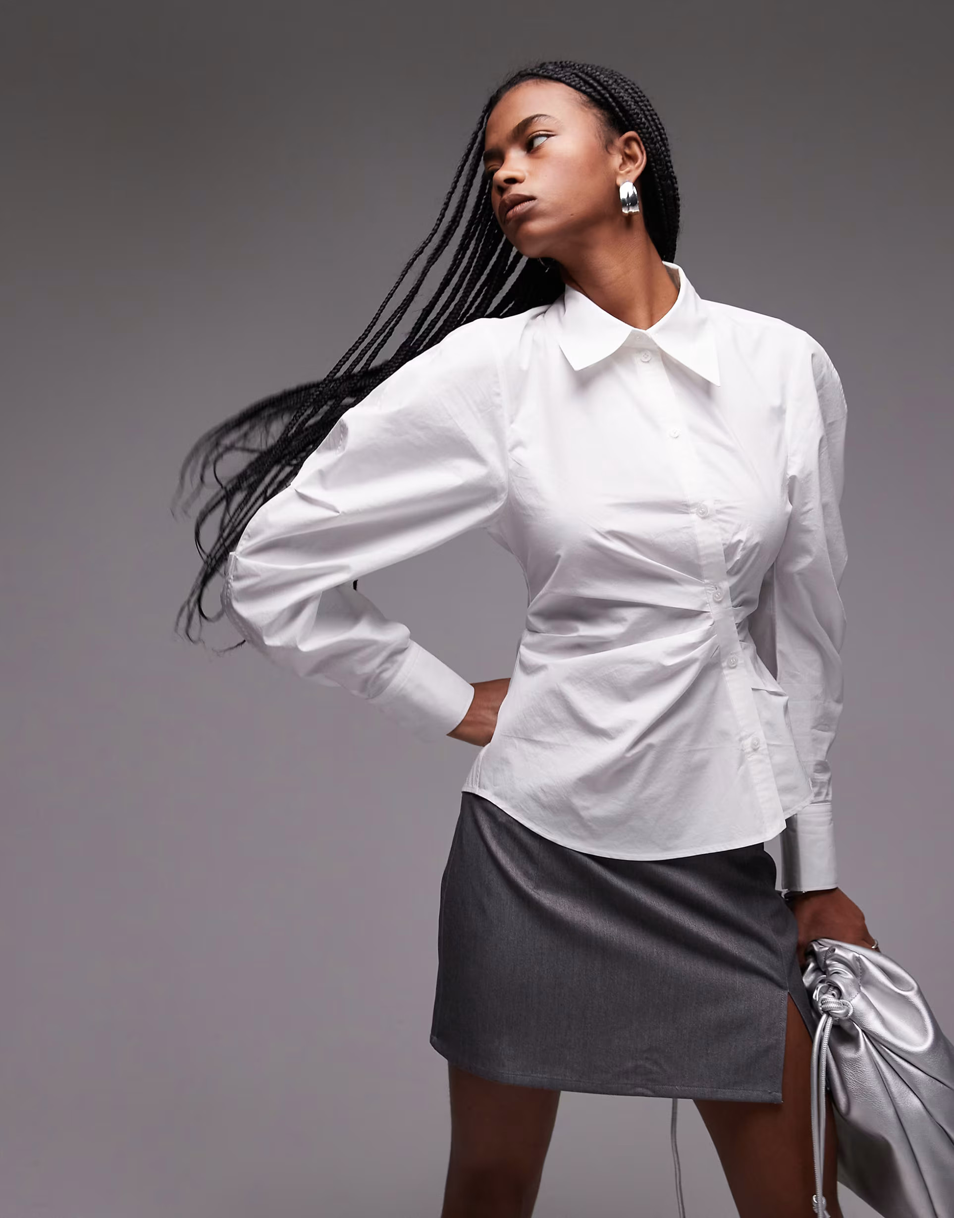 & Other Stories shirt with asymmetric button front with volume sleeves in white | ASOS (Global)