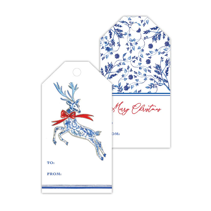 Blue and White Reindeer Gift Tags | Rosanne Beck Collections