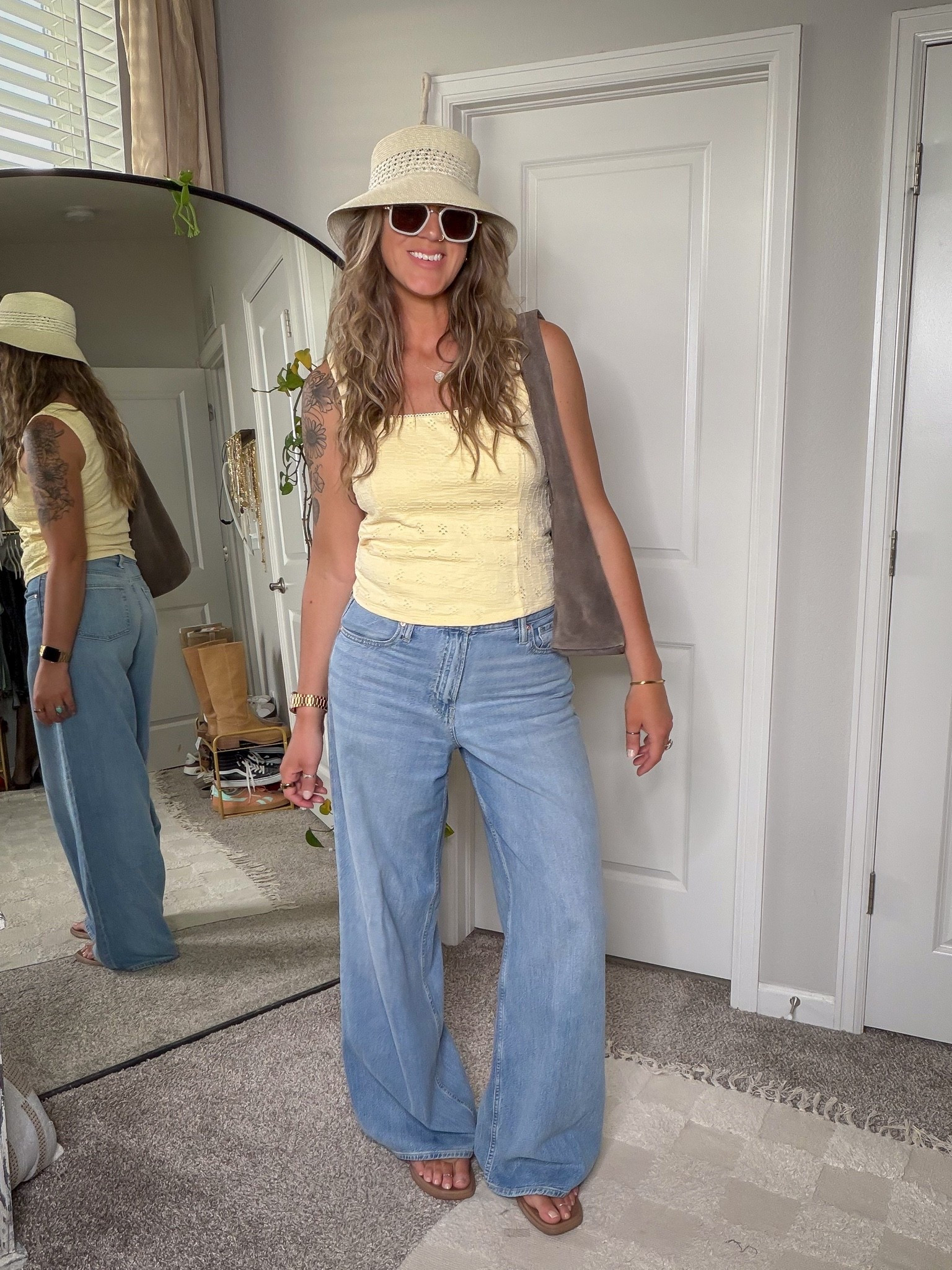 Large top, 30 tall jeans, 11 sandals

#LTKTall #LTKOver40