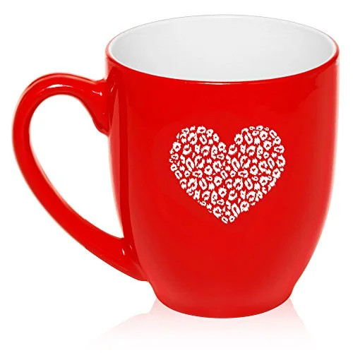 16 oz Large Bistro Mug Ceramic Coffee Tea Glass Cup Leopard Print Love Heart (Red) - Walmart.com | Walmart (US)