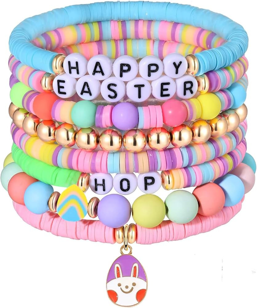 Sfoni Heishi Bracelets for Women, Stackable Letter Vinyl Disc Beads Stretch Bracelet Elastic Laye... | Amazon (US)