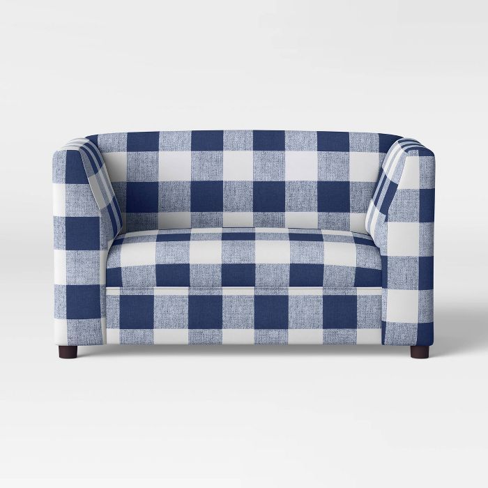 Kids' Upholstered Sofa Buffalo Plaid Navy/White - Pillowfort™ | Target