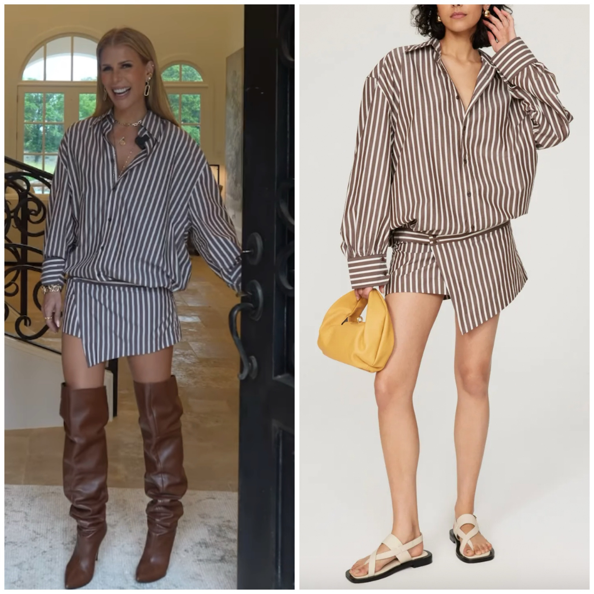 Tracy Tutor’s Brown Striped Shirt Dress 📸 = @tracytutor