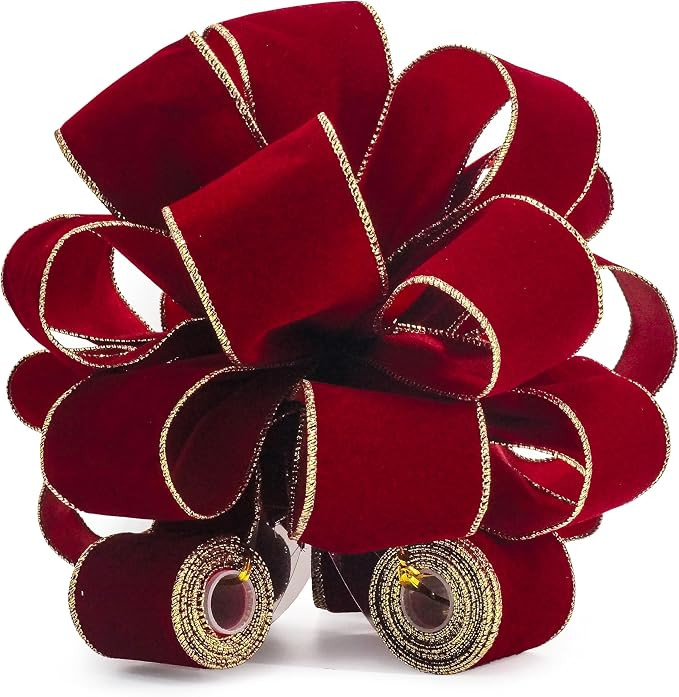 CT CRAFT LLC Red Wine Velvet Christmas Tree Topper Bow 11" with 4 Ribbon Streamers x 3 Yards Long... | Amazon (US)