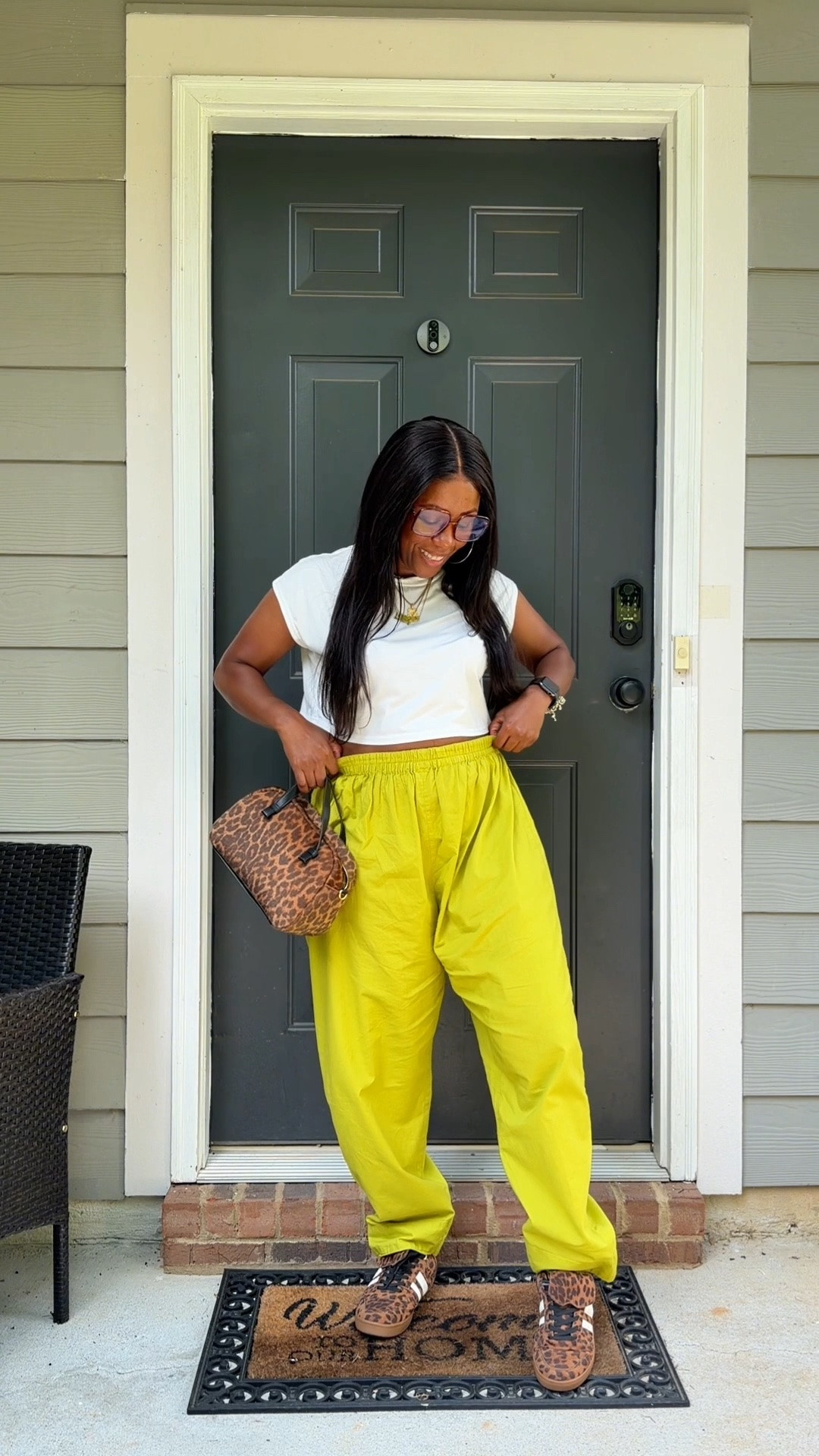 What I’m wearing to a Mexican restaurant as a 41 year old who loves sneakers.
I’m wearing a white shirt with green pants. I styled this outfit with leopard print glasses, leopard print purse, and leopard print Steve Madden sneakers

#LTKootd #LTKOver40 #LTKPetite