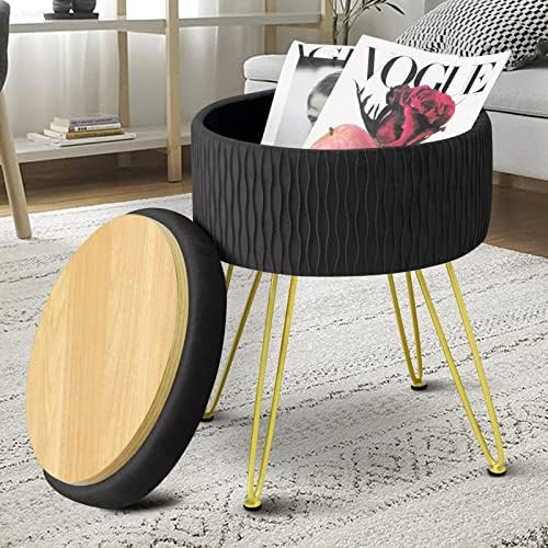 GERANT Velvet Storage Ottoman Vanity Stools - Multifunctional Wavy Upholstered Pleated Round Foot... | Amazon (US)