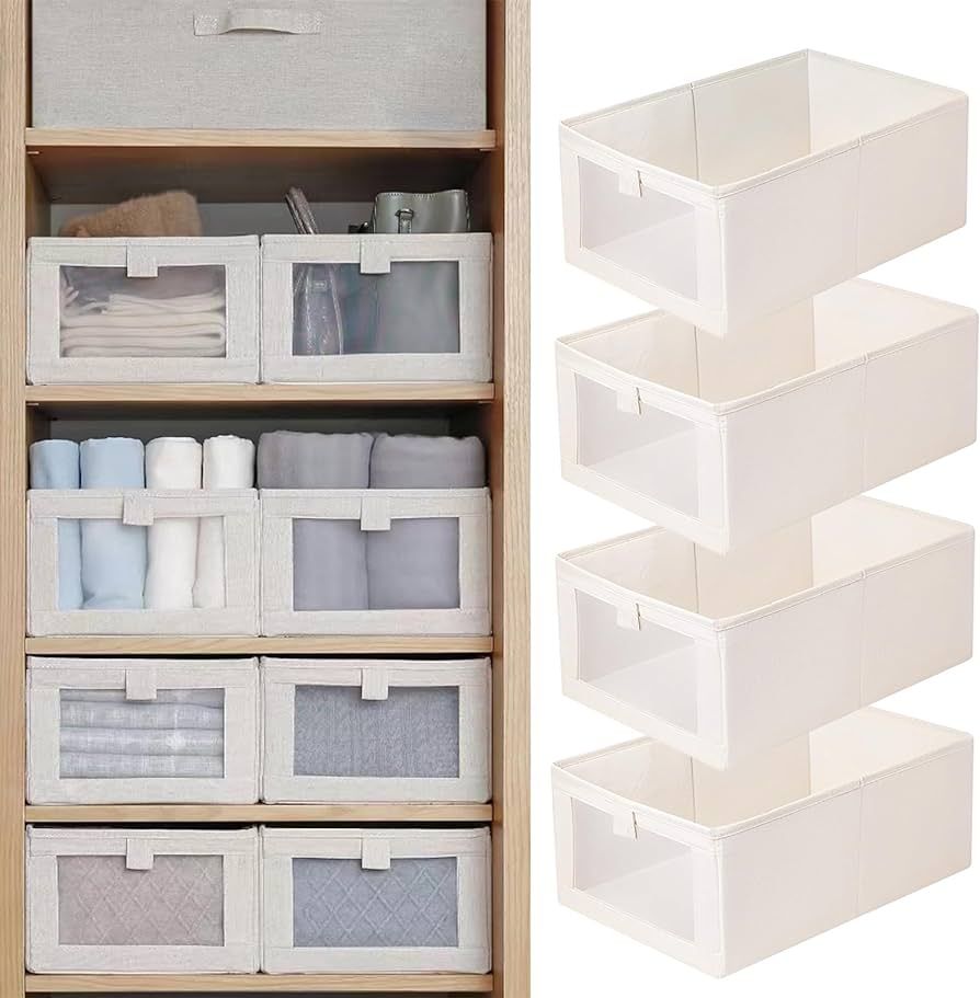 Linen Closet Organizers And Storage, 4 Pack Closet Storage Bins Linen Closet Baskets for Closet O... | Amazon (US)