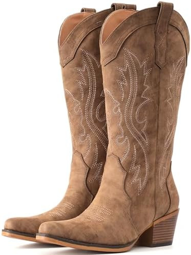 Cowboy Boots For Women Western Cowgirl Boots with Chunky Heel Mid Calf Snip Toe Ideal for low ins... | Amazon (US)
