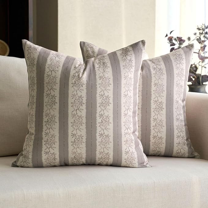 DOMVITUS Floral Pillow Covers 18x18 Inch Set of 2, Vintage Striped Block Print Decorative Throw P... | Amazon (US)