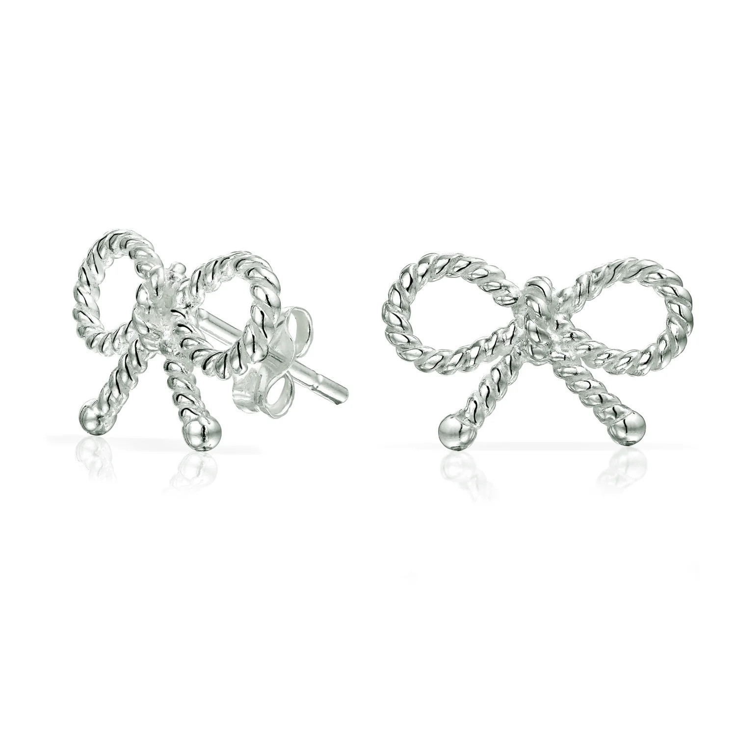 925 Sterling Silver Twisted Ribbon Bow Stud Earrings Petite | Walmart (US)