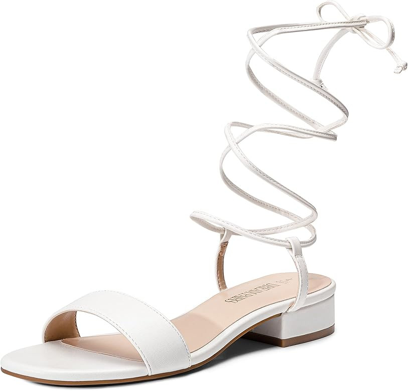 DREAM PAIRS Women's Low Heels for Women Strappy Lace Up Open Toe Block Chunky Heel Sandals Summer... | Amazon (US)