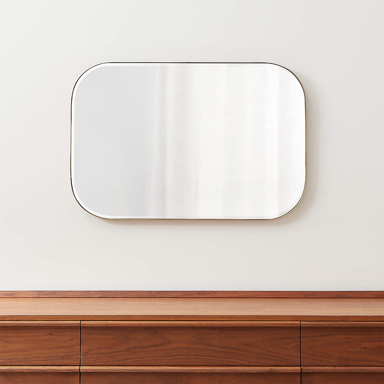 Edge Medium Brass Rounded Rectangle Vanity Mirror 36"x24" + Reviews | Crate & Barrel | Crate & Barrel