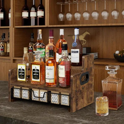 Coffee Syrup Rack Organizer, 3-Tier 8 Bottles Syrup Holder Stand With 35 K Cup Storage Basket Drawer For Coffee Bar, Wood Liquor Shelf Wine Rack Count | Wayfair North America