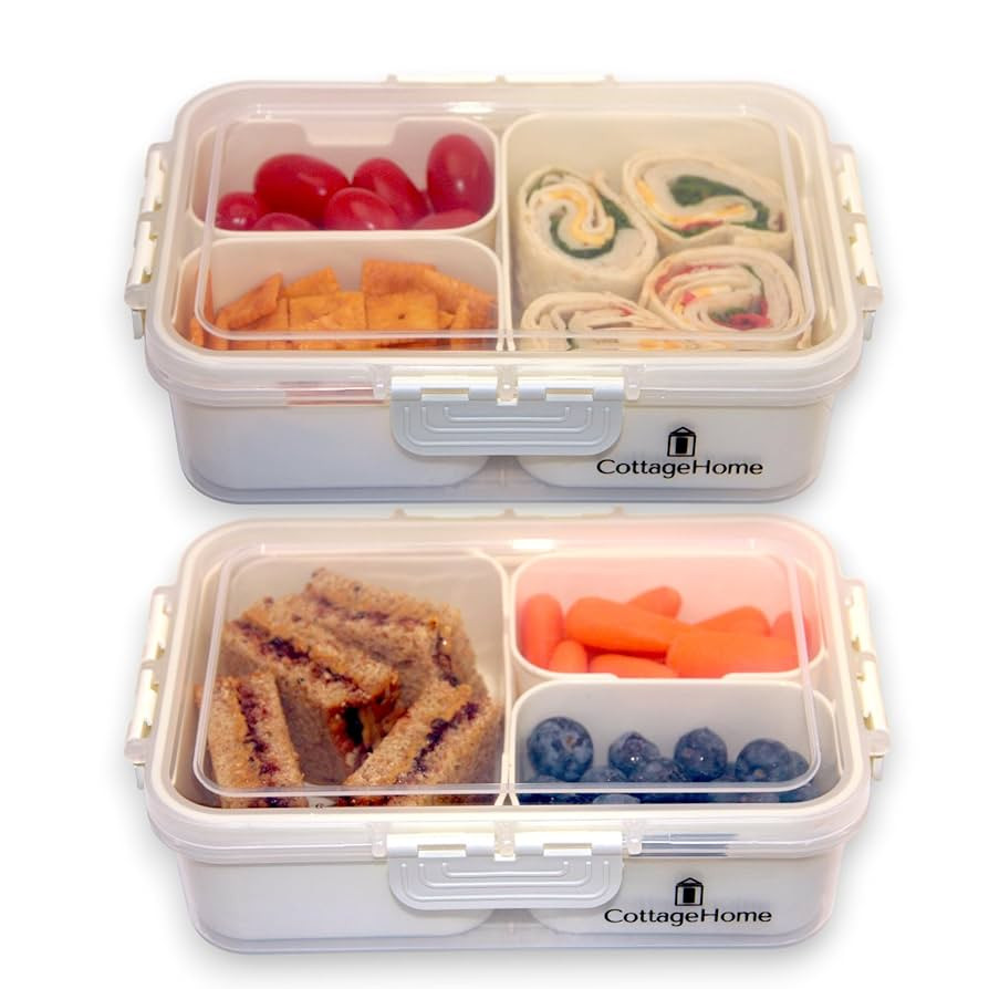 2 Pack Mini Snackle Box Container - 4 Compartment Divided Serving Tray with Lid for Meal Prep, Lu... | Amazon (US)