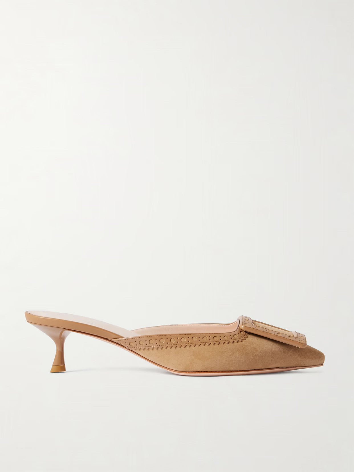 Roger Vivier - Viv In The City 45 Buckled Perforated Leather-trimmed Suede Mules - Tan | NET-A-PORTER (UK & EU)