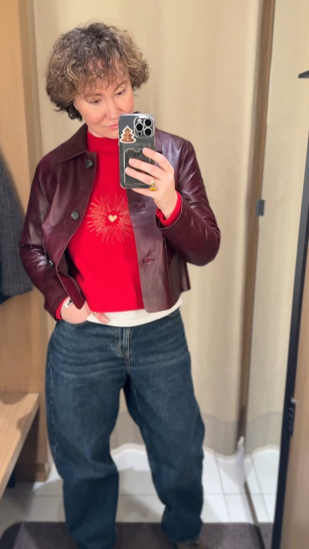 When your outer layer is as good as your inner layer. Loving this color story of burgundy and red. The leather jacket adds the perfect amount of edge, while the barrel jeans keep it modern and easy. An effortless, standout casual look.

Burgundy jacket 
Faux leather jacket 
Red sweater 
White t shirt 
Barrel jeans 
Winter office outfits 
capsule wardrobe workwear
work party outfit
workwear city outfits 
date night outfits midsize Winter 2025 Mango outfits sunday brunch going out outfits photoshoot outfits dinner date outfit ssense work party outfit zara outfits paris outfit casual wardrobe europe outfits saks 5th avenue new york outfits city street styles new york city ltku over 40 capsule wardrobe popular today summer looks city outfits Abercrombie outfits casual spring outfit classy casual everyday necklace

#Over40 #SaleAlert #Midsize #ltkvideo #FindsUnder100 

#LTKWorkwear #LTKootd #LTKvlog