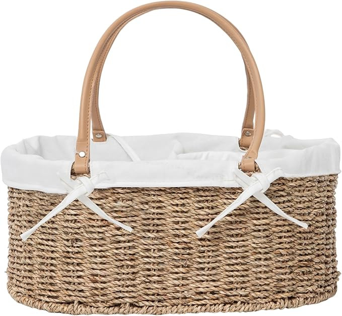 Handwoven Wicker Diaper Caddy Organizer, Multi - functional Baby Diaper Bag for Nursery & Home St... | Amazon (US)