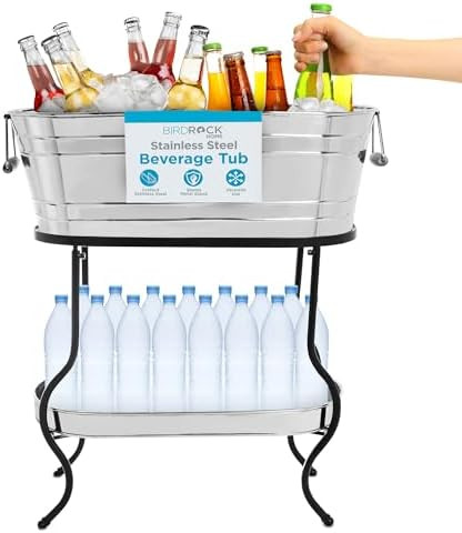 BIRDROCK Home Stainless Steel Beverage Tub with Stand - Bottom Tray - Ice Bucket - Party Drink Ho... | Amazon (US)