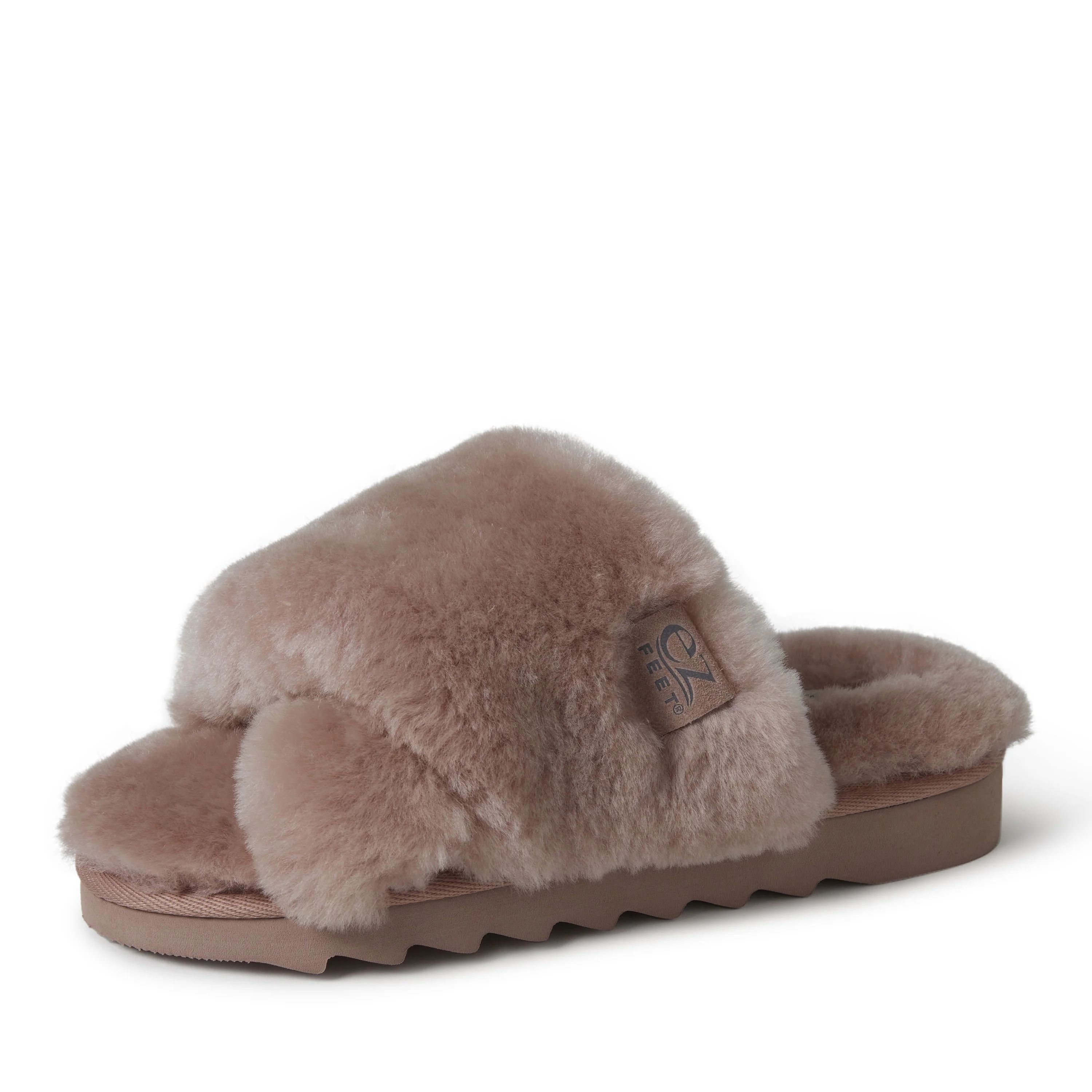 EZ Feet by Dearfoams Genuine Shearling Wide X-Band Slide Slipper | Walmart (US)