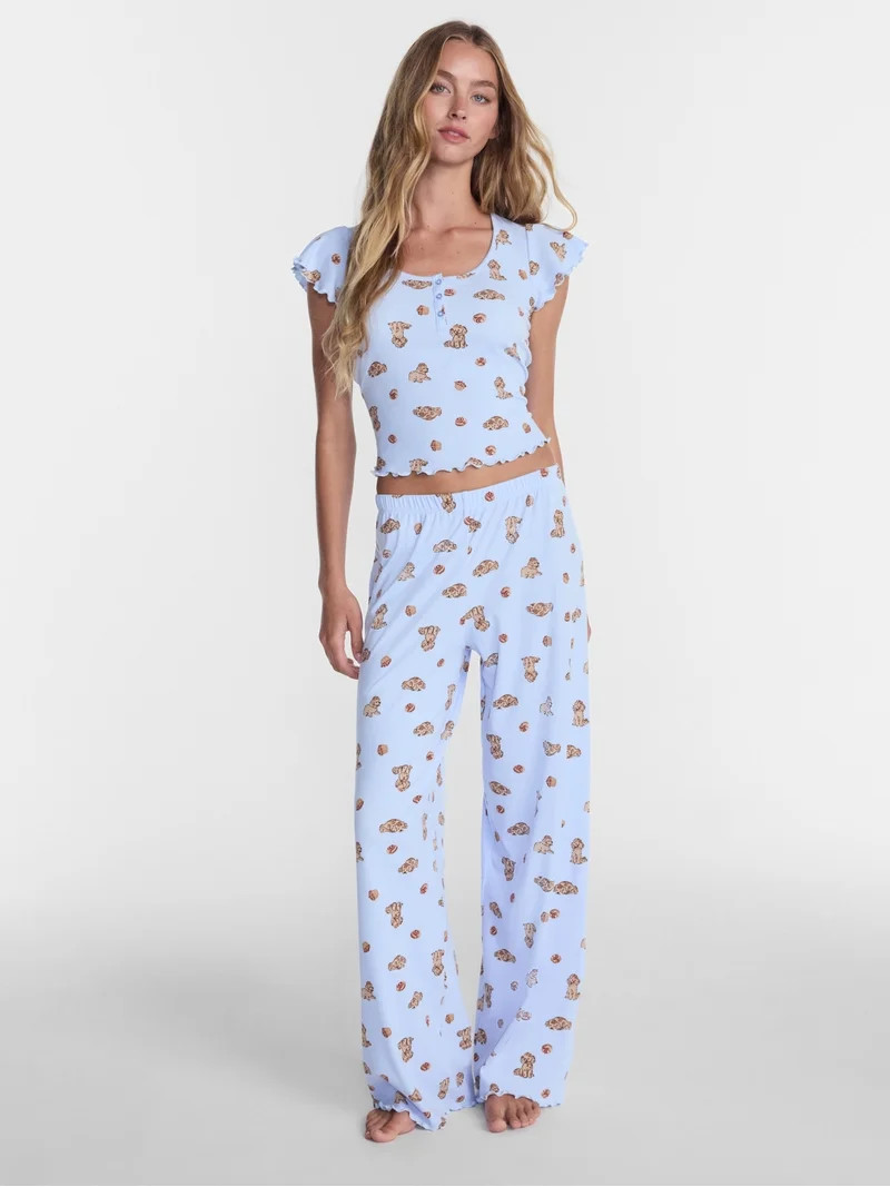 No Boundaries Henley Top and Pants Sleep Set, 2-Piece, Women's XS-XXL | Walmart (US)