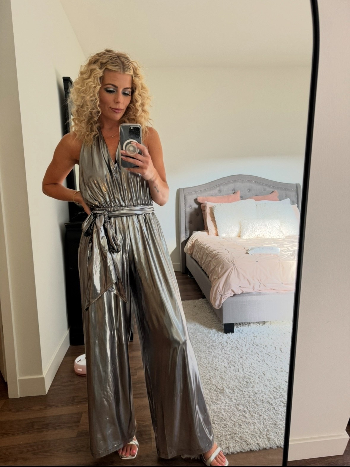 Holiday party look. New Year’s Eve outfit! Silver jumpsuit 

#LTKHoliday