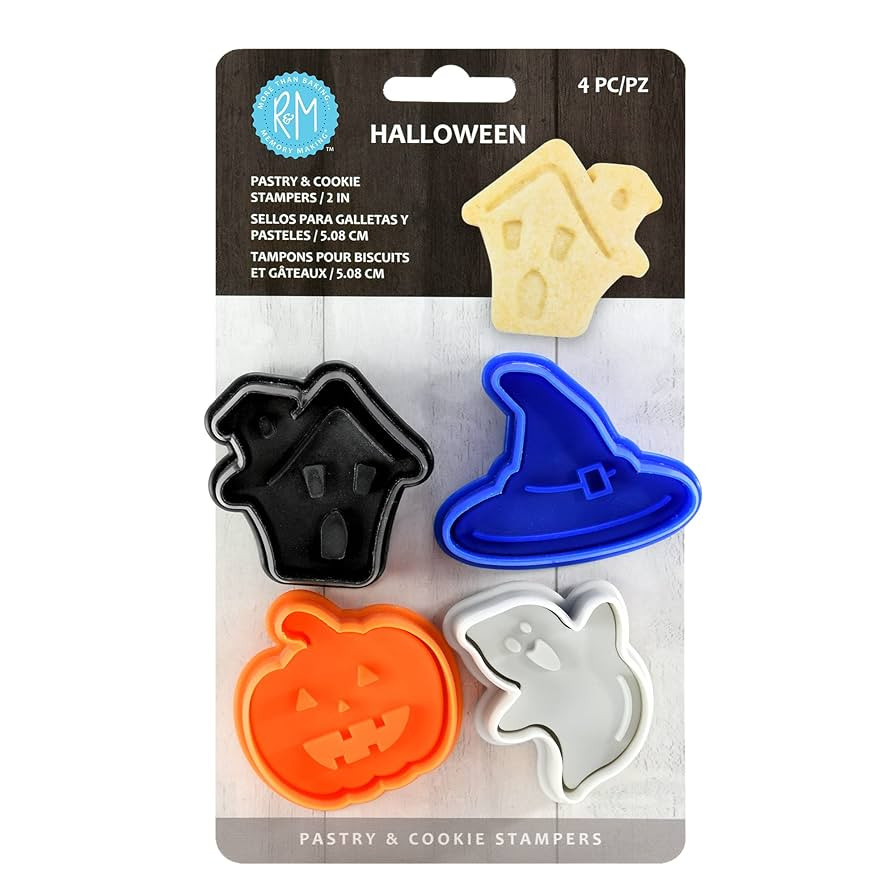 R&M Halloween Pastry & Cookie Cutter set of 4. Assorted Designs and Colors, Haunted House, Witch ... | Amazon (US)