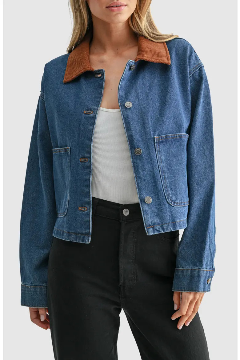 All in Favor Contrast Collar Denim Jacket (Women) | Nordstrom | Nordstrom