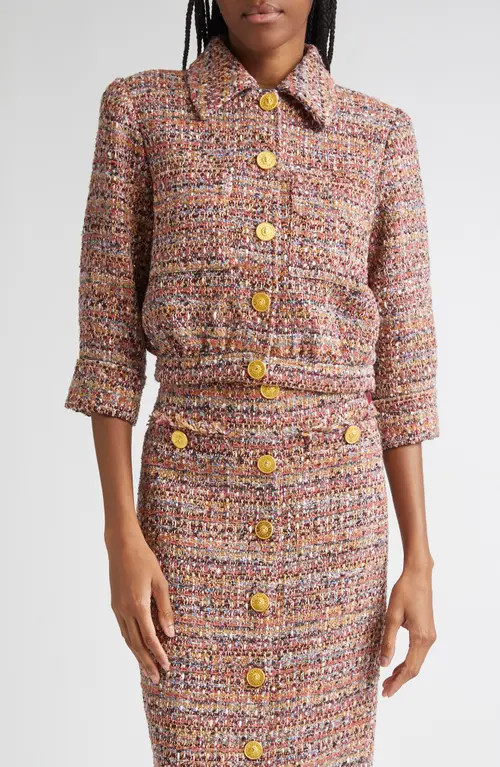 L'AGENCE Jia Crop Tweed Jacket in Mauve/Tan Multi Tweed at Nordstrom, Size 2 | Nordstrom