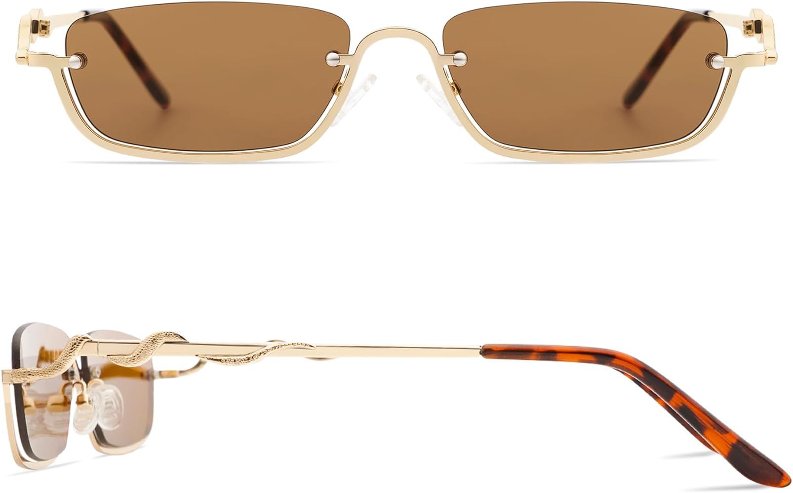 Y2K Snake Sunglasses for Women Men Narrow Rectangular Y2k Chic Sunnies AP3649 | Amazon (US)