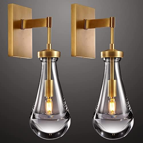 Gold Wall Sconces Set of Two, Dimmable Raindrop Sconce Brass Sconces Wall Lighting Bedroom Luxury... | Amazon (US)