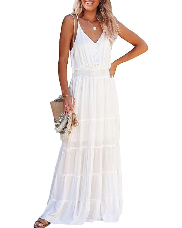 PRETTYGARDEN Women's Casual Summer Dress Spaghetti Strap Sleeveless High Waist Beach Long Maxi Su... | Amazon (US)