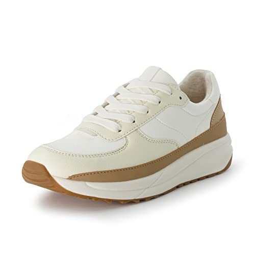 CUSHIONAIRE Score Comfort Platform Womens Sneakers, Lightweight Lace Up Tennis Shoes Womens Fashion Wear, White/TAN 8.5W | Amazon (US)
