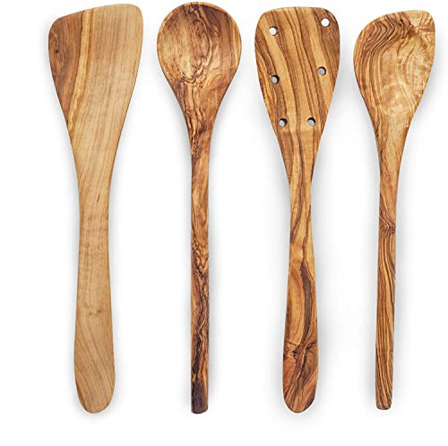 Forest Decor Olive Wood Utensils Set for Cooking - 4pcs Non-stick Handcrafted Wooden Spatulas for Cookware - Non Scratch Natural Premium Wood Spoons - Kitchen Tools & Accessory for Serving | Amazon (US)
